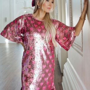 Ivy City Co Pink Sequin Heart Dress